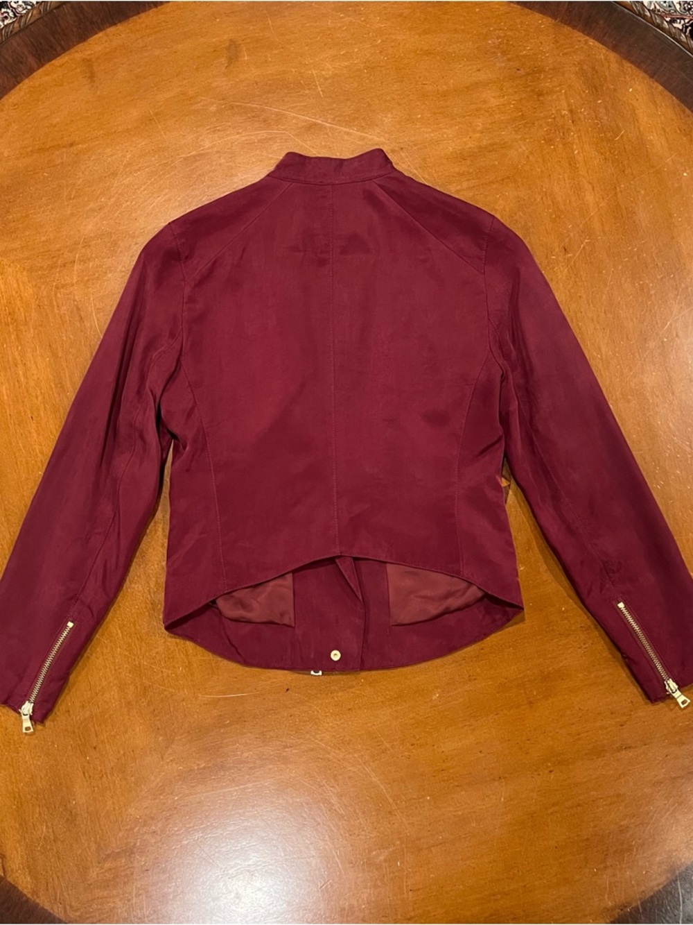 Club Monaco Kapri Moto Jacket Burgundy XS Cropped Biker Full-Zip Lightweight - Picture 3 of 16